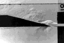 Diagram showing how air vibrates at the sound hole of a duct flute